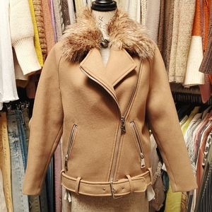 H&M wool blend Long biker jacket, Size 2